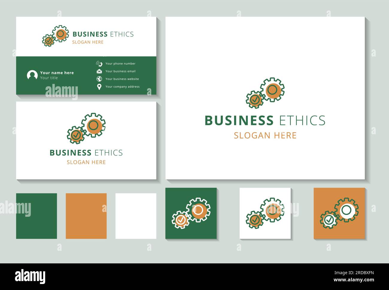 Logo für Geschäftsethik mit editierbarem Slogan. Branding-Buch und Visitenkartenvorlage. Stock Vektor