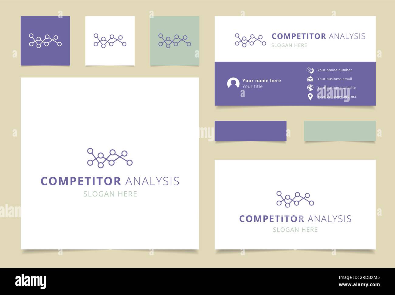 Logo der Konkurrenzanalyse mit editierbarem Slogan. Branding-Buch und Visitenkartenvorlage. Stock Vektor