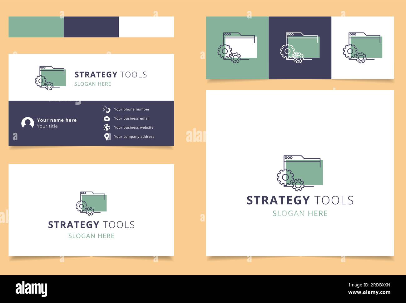 Strategietools Logo-Design mit editierbarem Slogan. Branding-Buch und Visitenkartenvorlage. Stock Vektor
