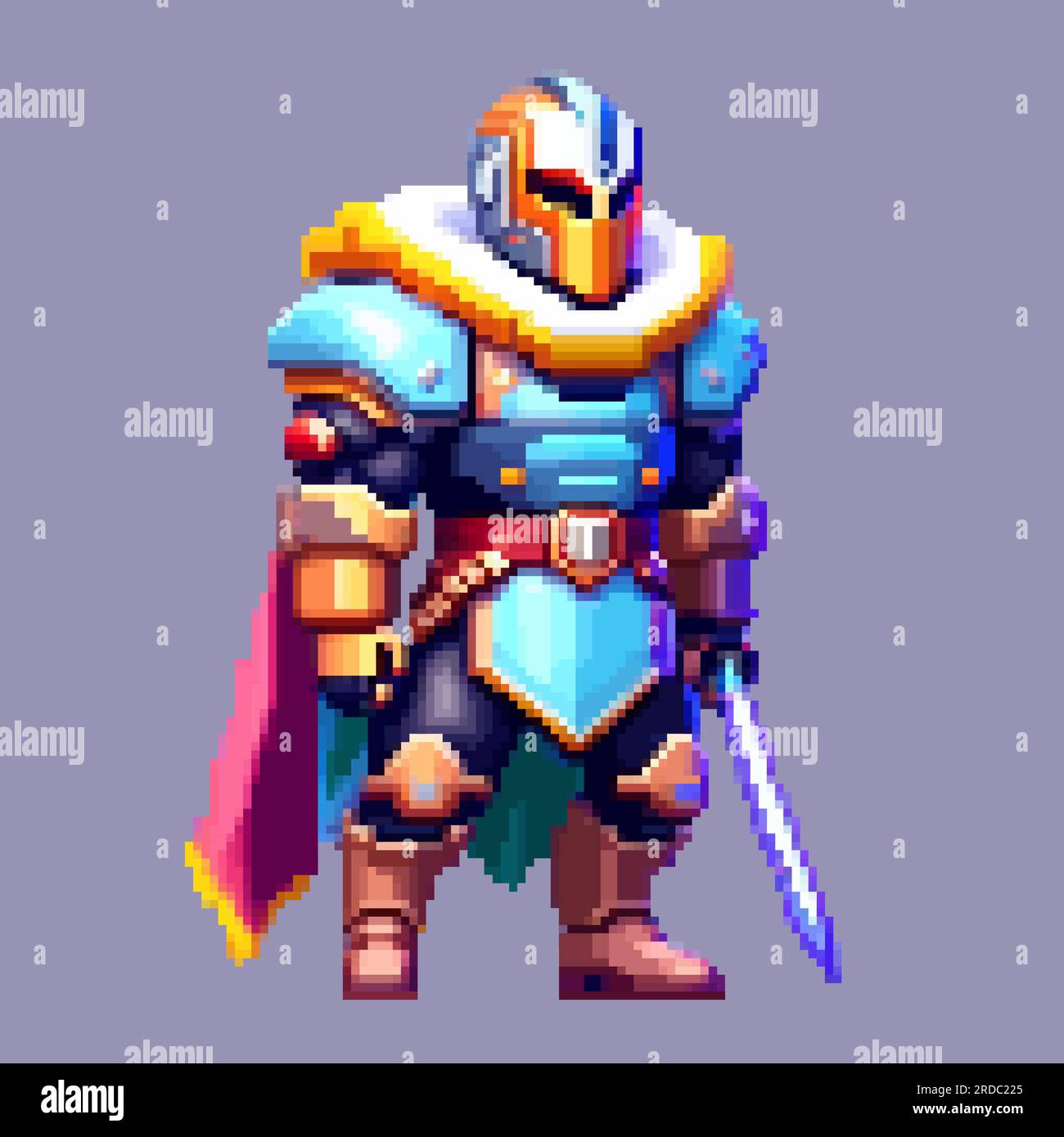 Knight Warrior Pixel Art Charakter für 8-Bit-Spielszene Arcade Videospiel Hintergrund Stock Vektor
