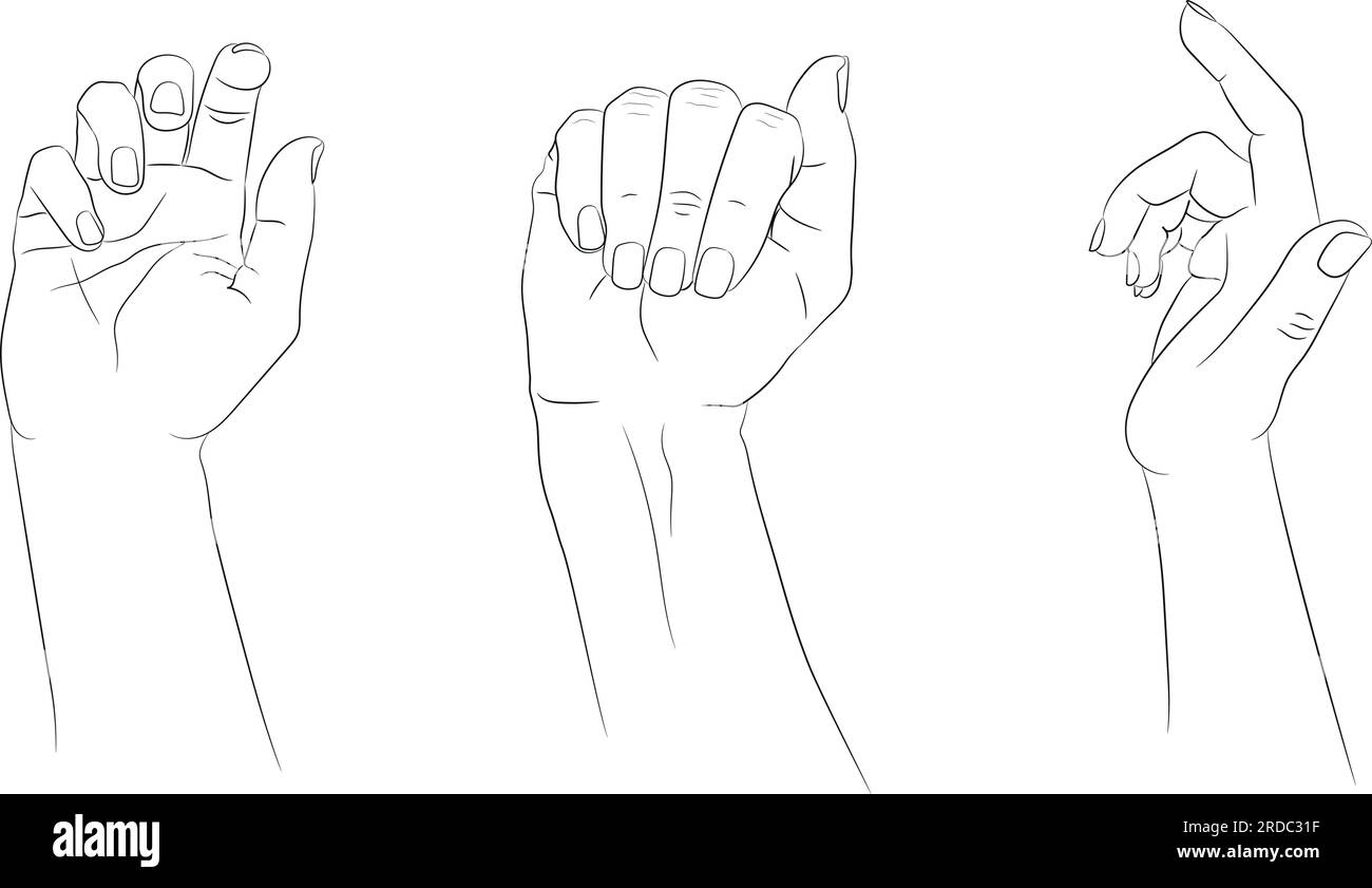 Handgezogene Hände Set. Handgezogene weibliche Hände leere Kontur isoliert auf weißem Hintergrund. Vektordarstellung Stock Vektor