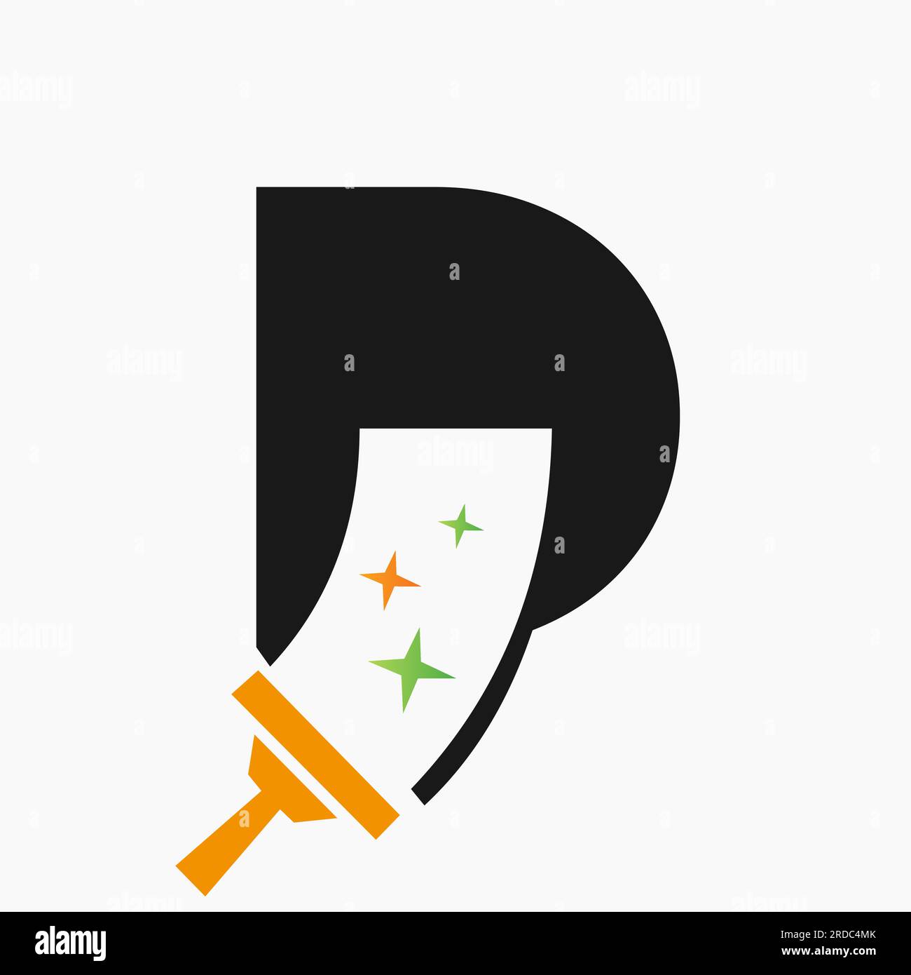 Buchstabe D Reinigungsservice Logo Design Konzept mit sauberem Bürstensymbol. "Haus Sauber" -Schild Stock Vektor