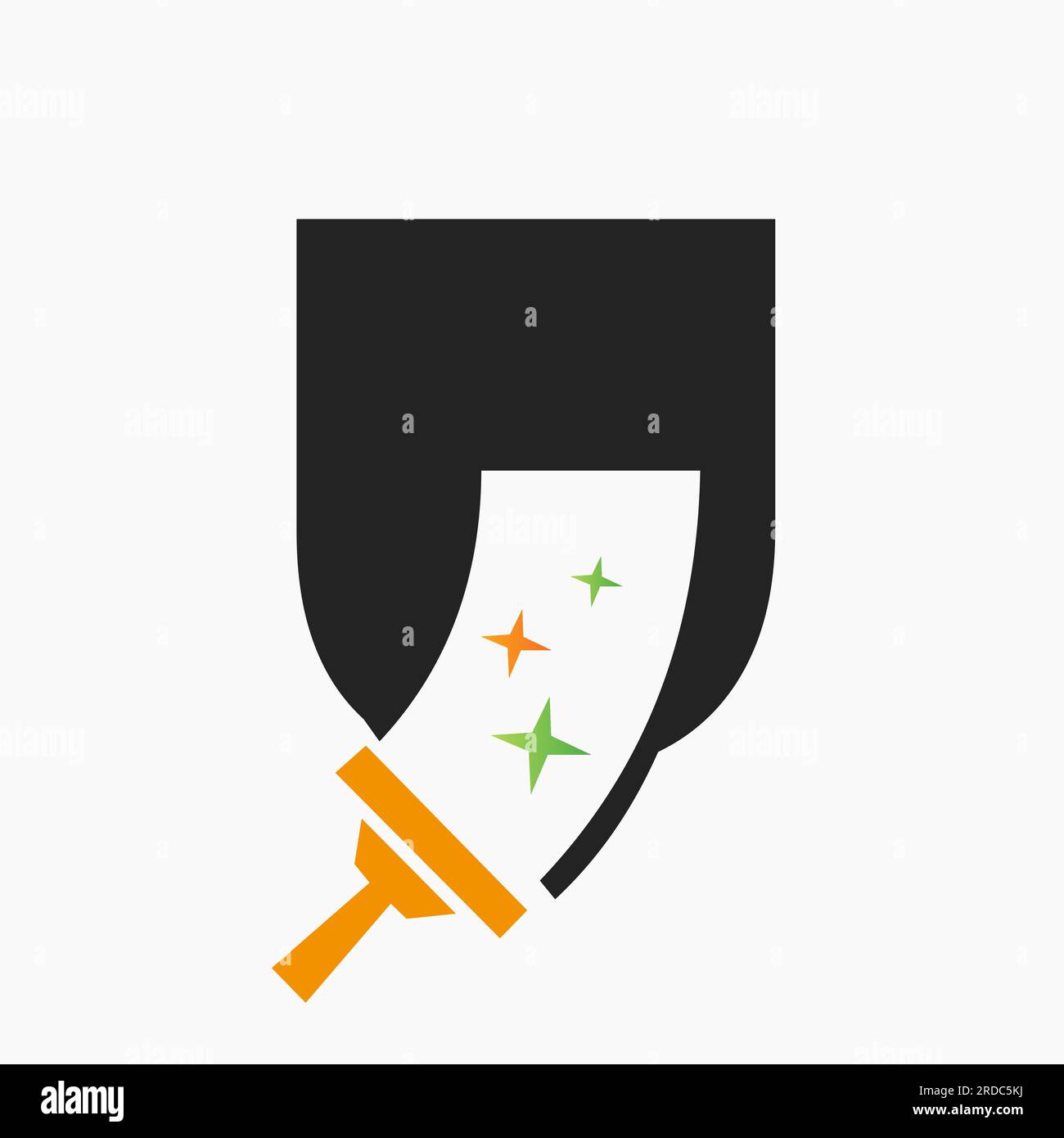 Buchstabe U Reinigungsservice Logo Designkonzept mit sauberem Bürstensymbol. "Haus Sauber" -Schild Stock Vektor
