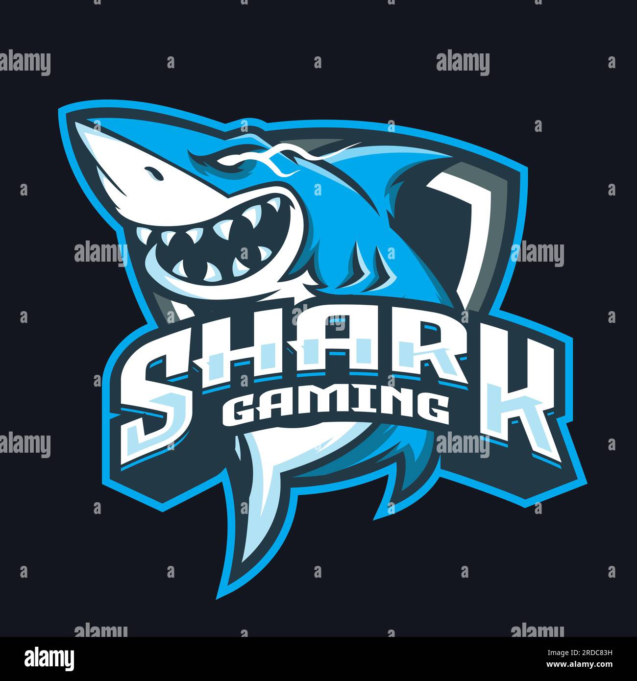 Shark Gaming Maskottchen Logo Shark and Fish Great White Hunting Shark Stock Vektor