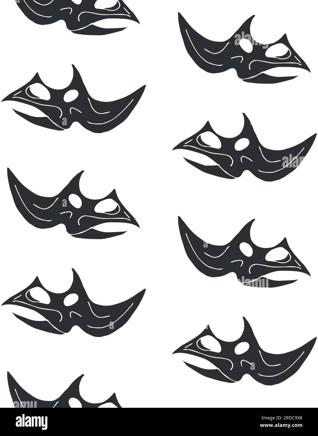 Vektornahtloses Muster eines handgezeichneten schwarzen Triceratops-Dinosaurierschädels, isoliert auf weißem Hintergrund Stock Vektor