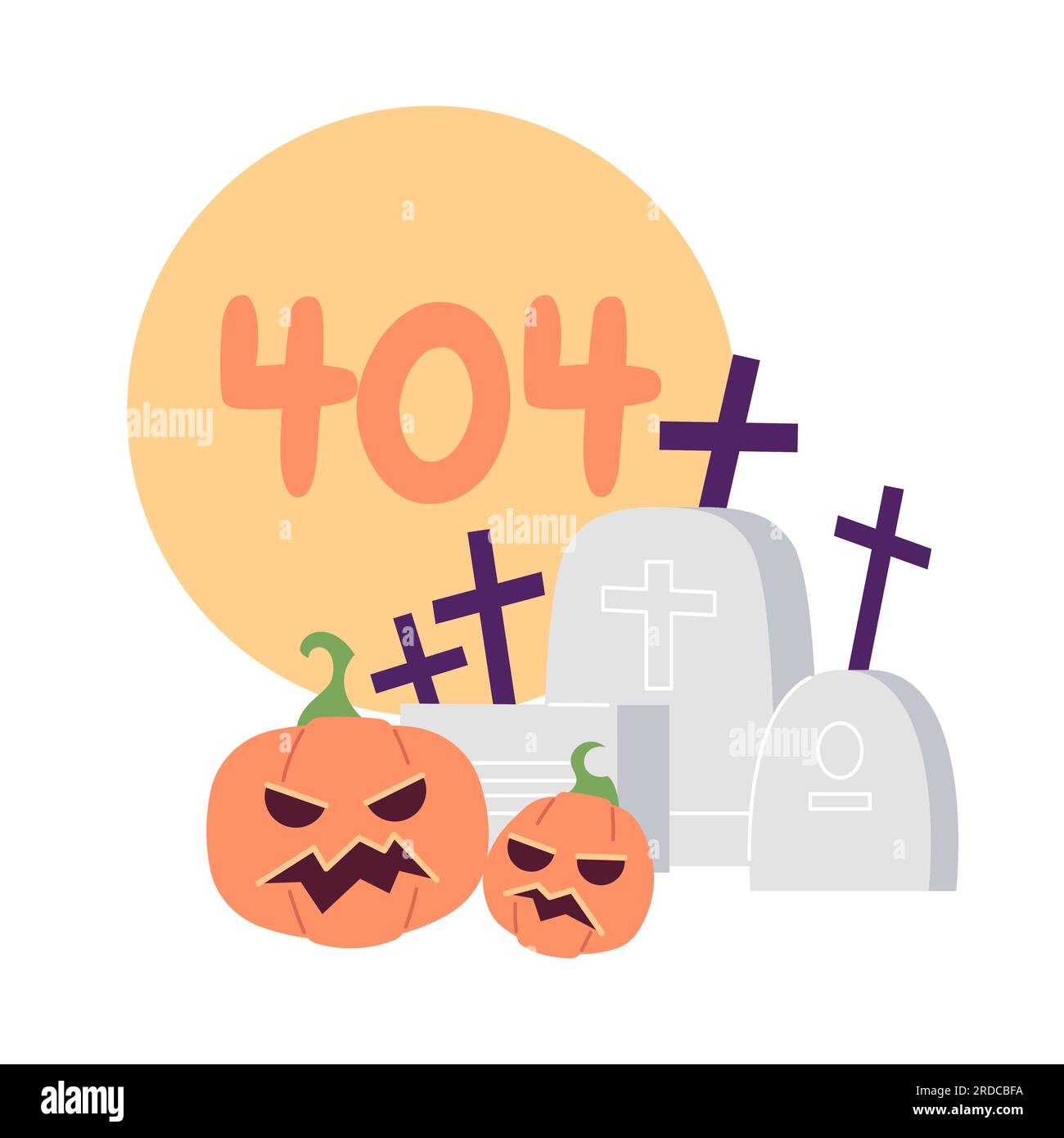 Tombstones Kürbisse mit Mondfehler 404 Flash-Meldung Stock Vektor