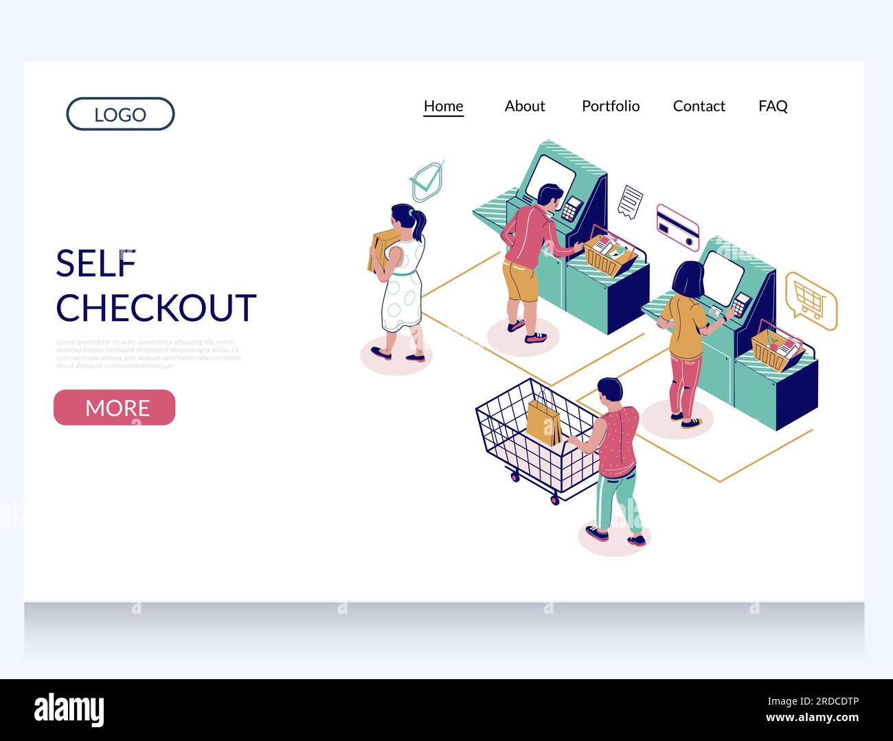 Designvorlage für Vektor-Website-Landing-Page für Selbstbedienungskasse Stock Vektor