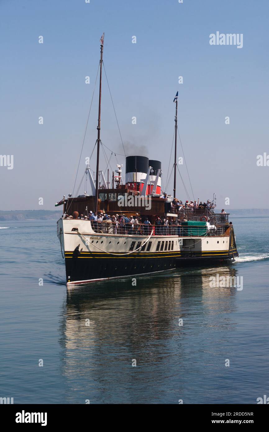 Waverley Paddeldampfer trifft in Porthcawl ein Stockfoto