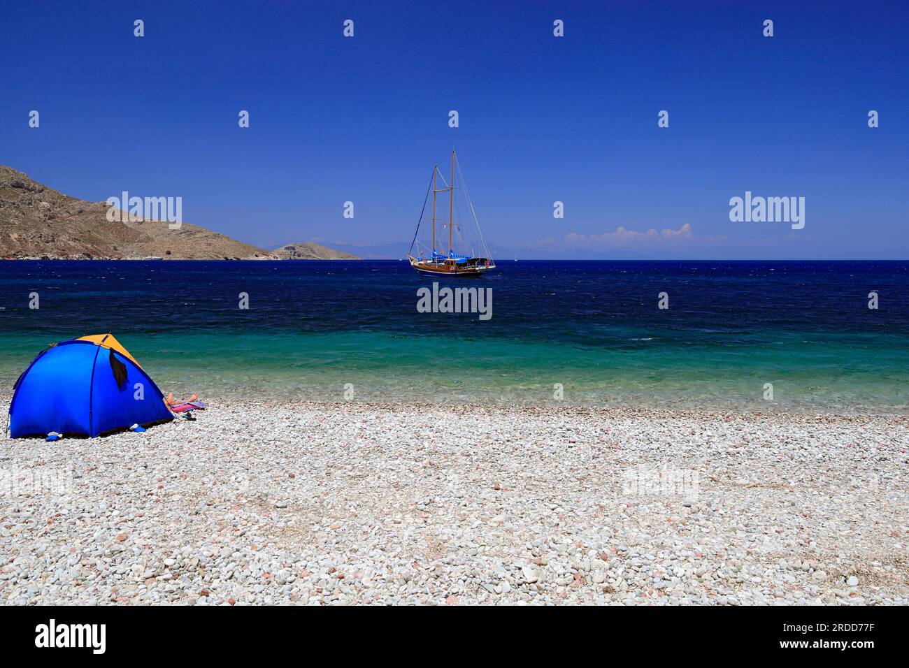 Livadia Tilos, Dodecanese Inseln, südliche Ägäis, Griechenland. Stockfoto