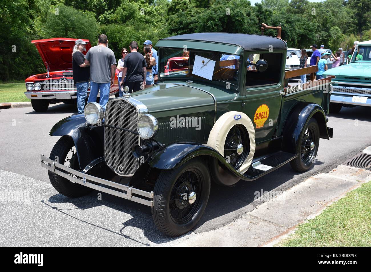 Ein 1931 Ford Model A Pickup Truck ist ausgestellt eine Autoshow. Stockfoto