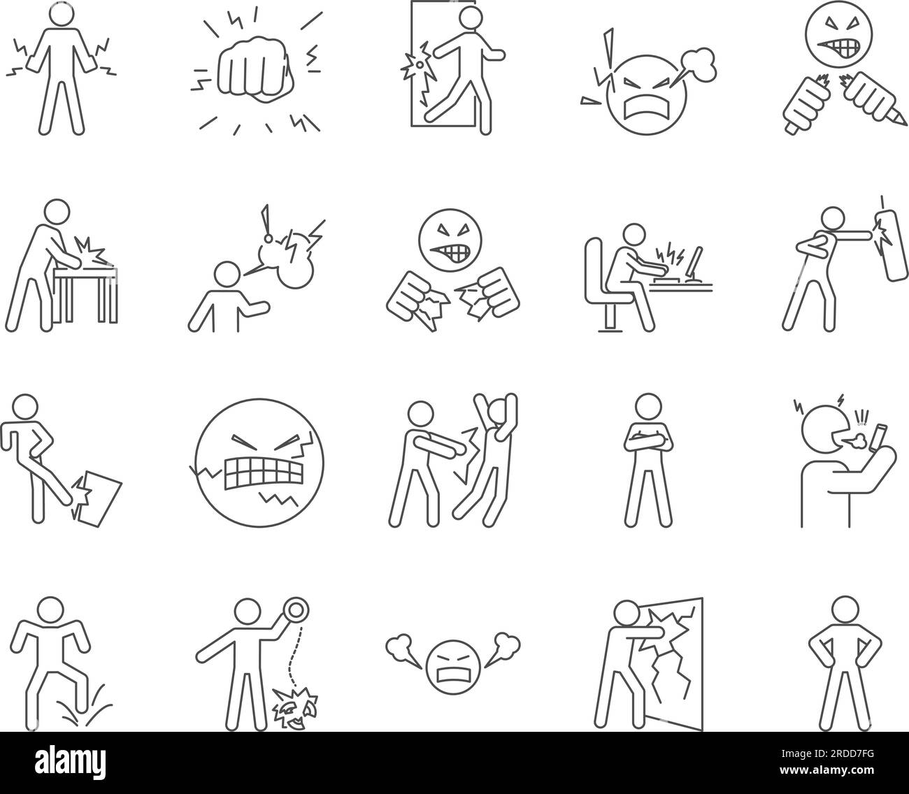 Symbole Für Wütende Personen Gesetzt. Schreie, Schreie, Wut. Bearbeitbare Kontur. Vektorsammlung Für Einfache Symbole Stock Vektor