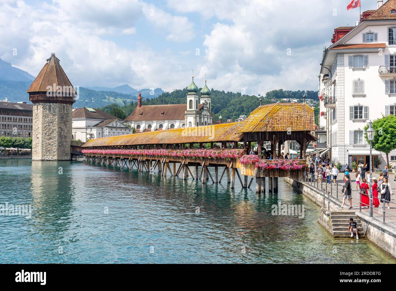 Kapellbrücke und Wasserturm Luzern, Luzern, Schweiz Stockfoto