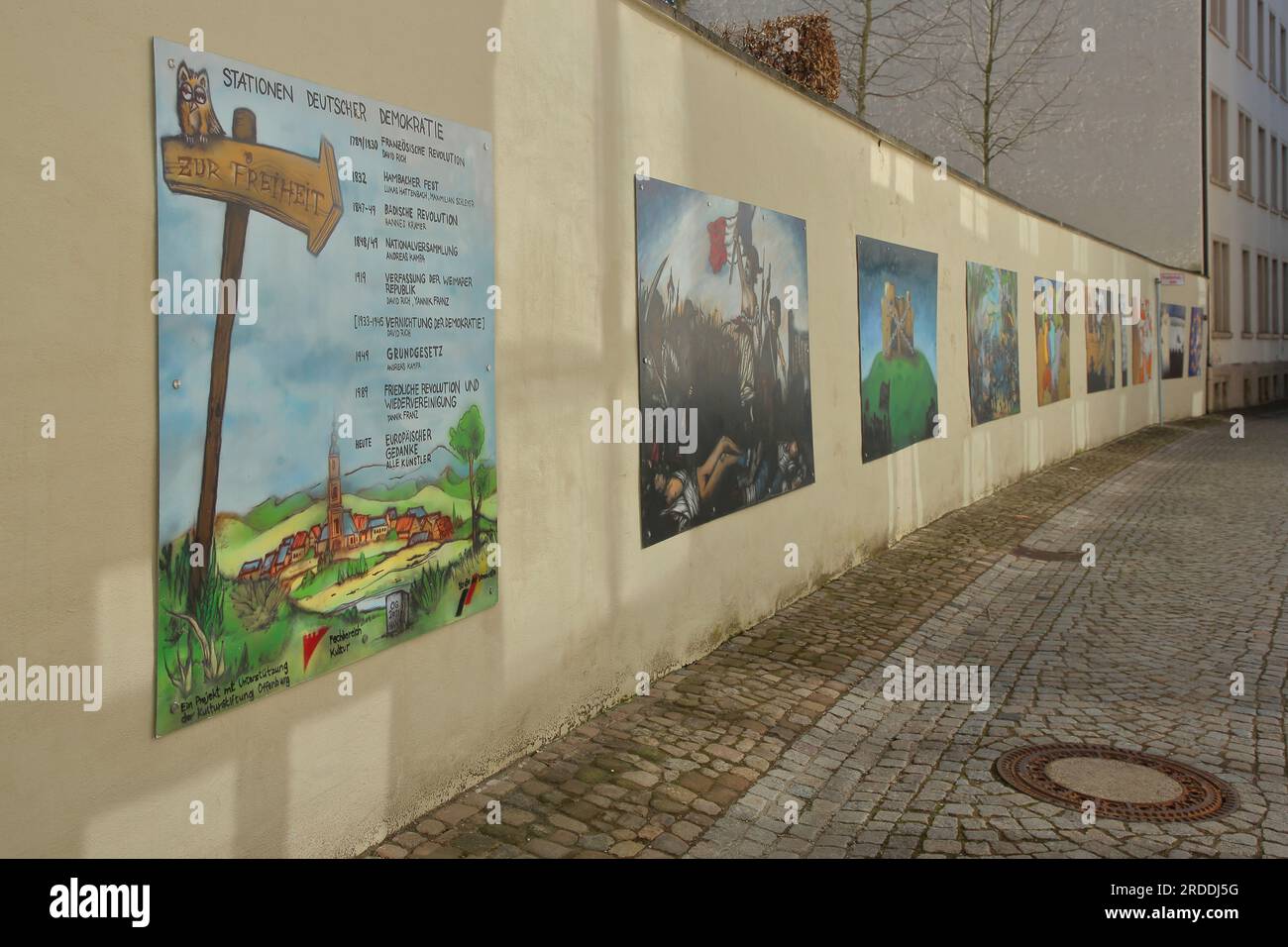 Wandgemälde mit den Stationen der deutschen historischen Demokratie und politischen Freiheit, Salmen, Offenburg, Ortenau, Nordschwarzwald, Schwarzwald, Ba Stockfoto