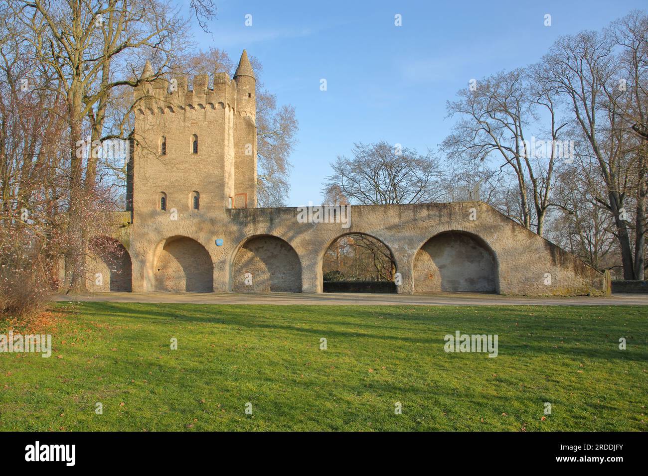 Heidentürmchen erbaut im 13. Jahrhundert, historische Stadtbefestigungen mit Turm und Stadtmauer, Domgarten, Speyer, Rheinland-Pfalz, Deutschland, Stockfoto