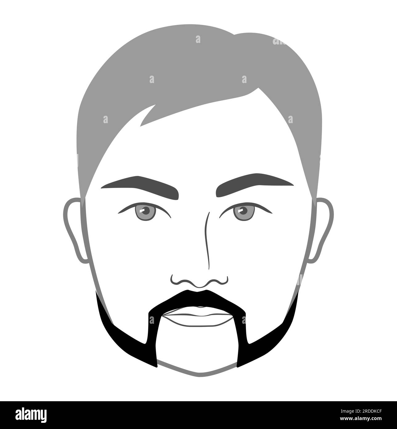 Gunslinger Beard und Schnurrbart Männer im Gesicht Illustration Gesichtsbehaarung Schnurrbart. Vector Portrait Male Fashion Template Flat Barber Kollektion Set. Stilvolle Frisur, isolierter Umriss auf Weiß Stock Vektor