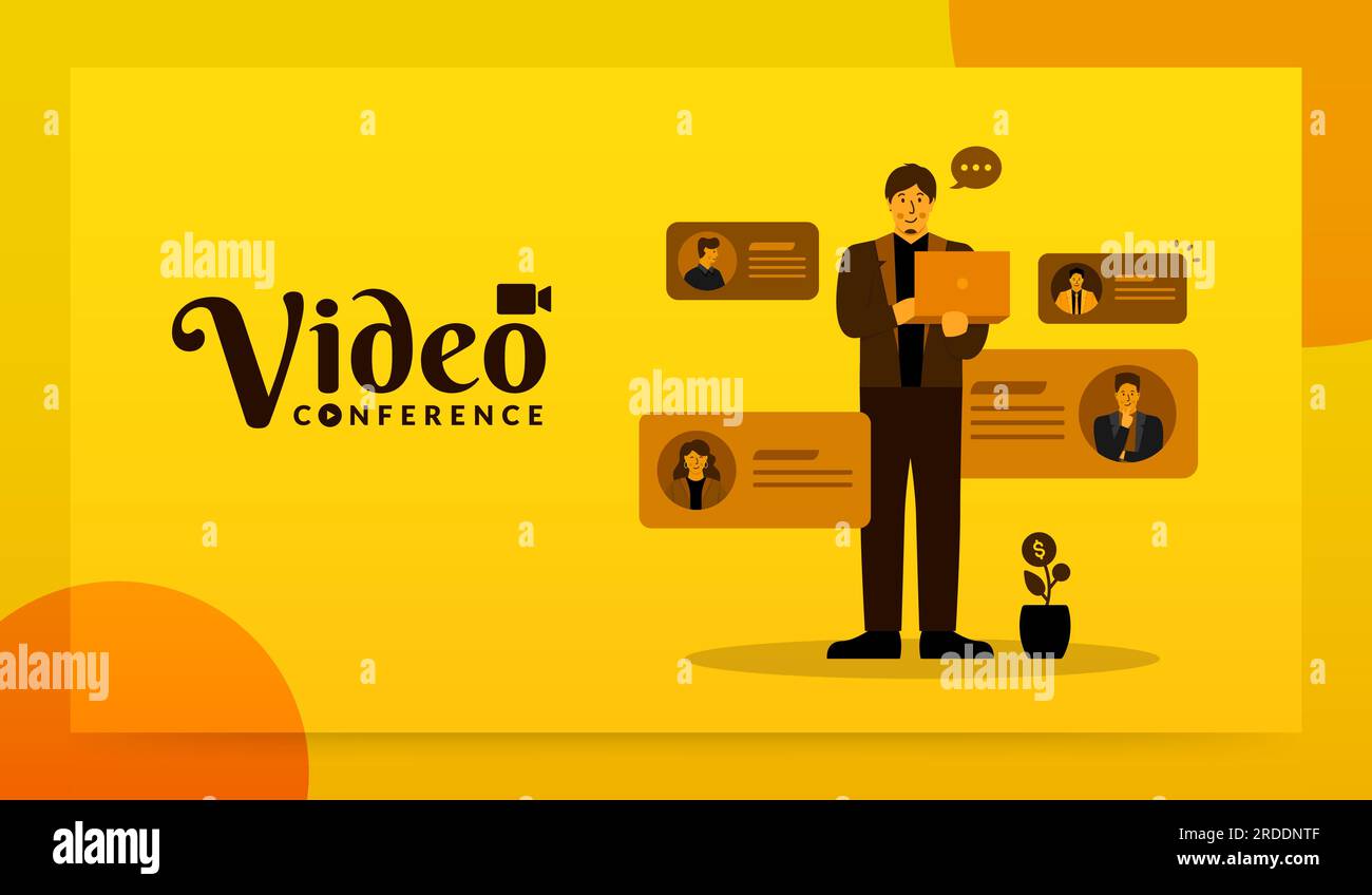Mann, der ein Notebook für Videokonferenzen mit seinem Team verwendet, Konzept für Online-Meetings Stock Vektor