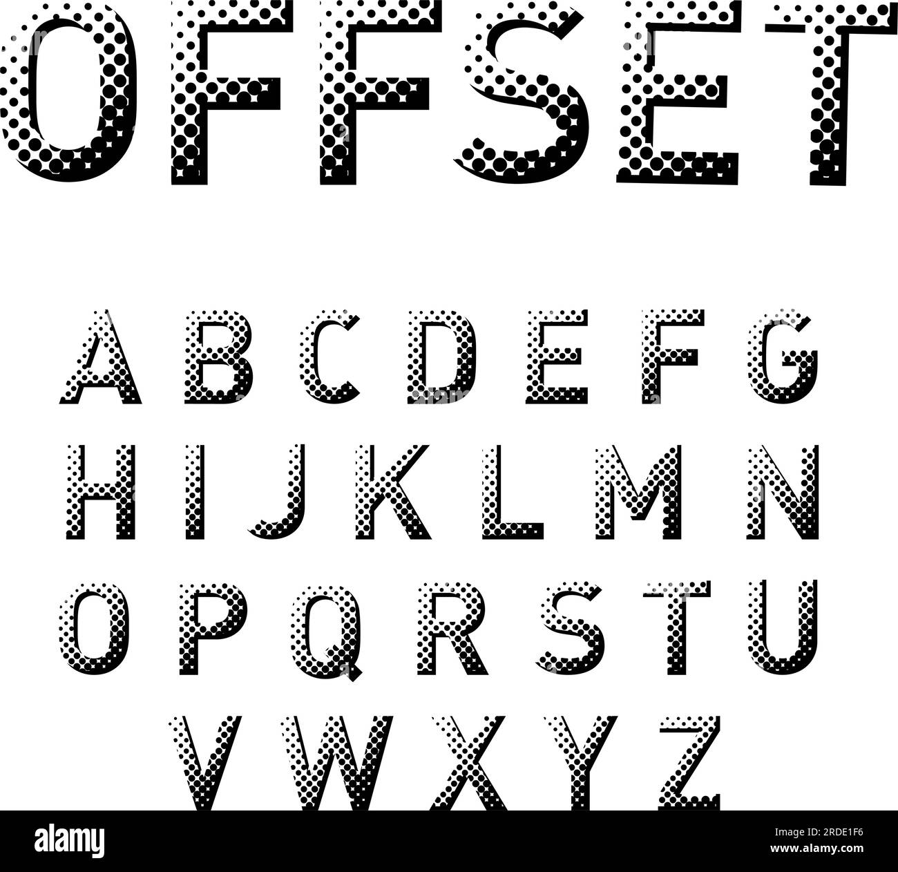 Versetzte Anzeige von Buchstaben mit Punkten. Isolierte englische Schriftartensammlung für Titel- oder Überschriftendesign Stock Vektor