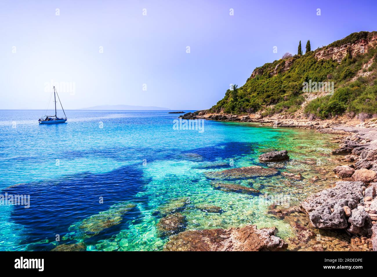 Kefalonia, Griechenland. Pessada Beach kleiner, wilder, malerischer Strand auf der Insel Cephalonia, griechisch-Ionisches Archipel Stockfoto
