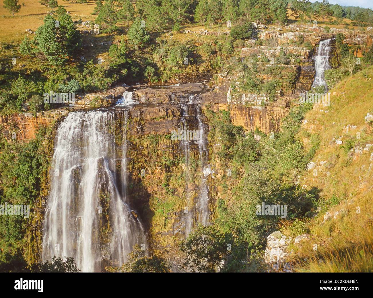 Die Lisbon Falls befinden sich im Lisbon Creek, einem Nebenfluss des Blyde River. Sie befinden sich in kurzer Entfernung nördlich von Graskop in Mpumalanga, Südafrika. Stockfoto