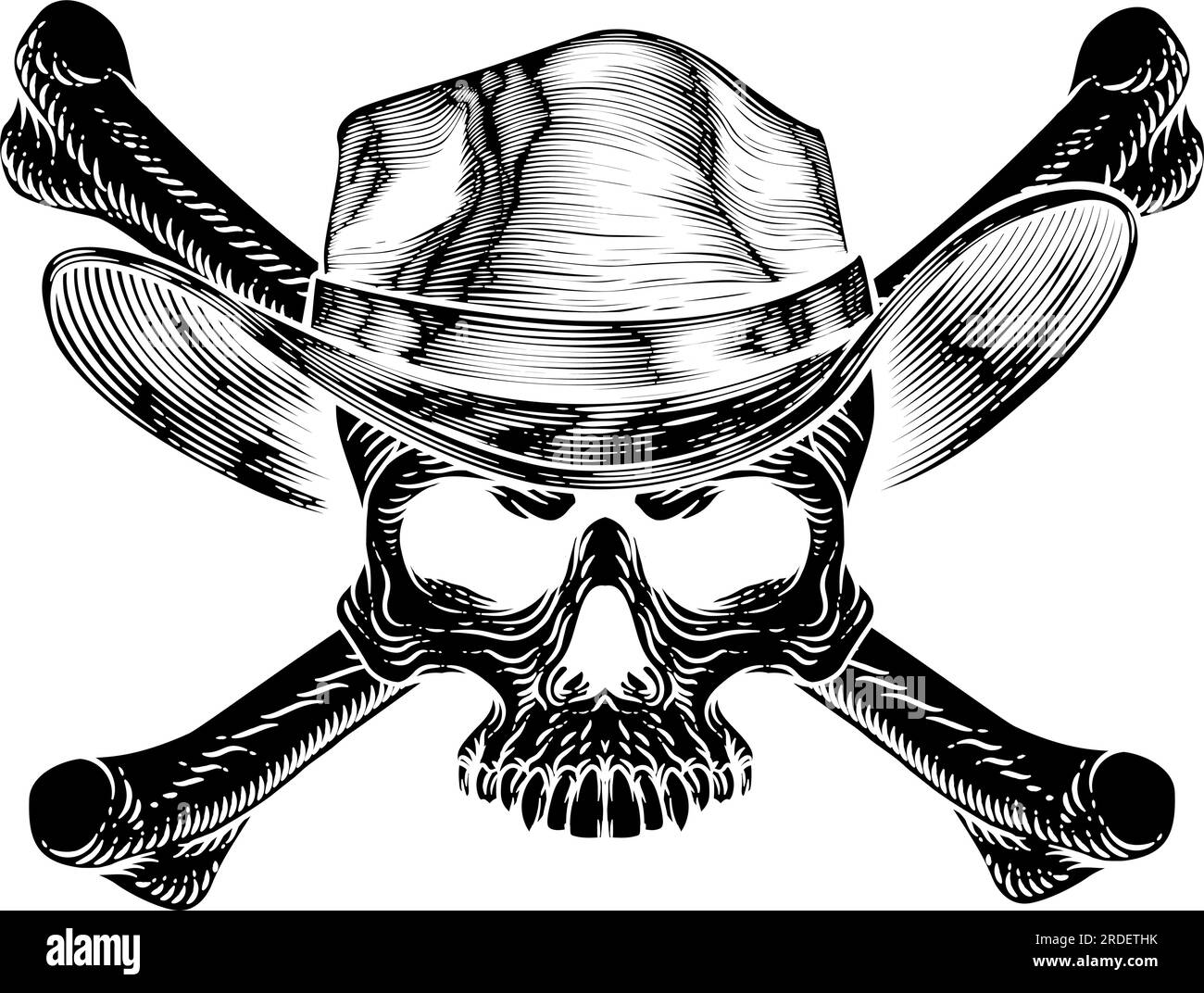 Cowboyhut Western Skull Pirate Cross Bones Stock Vektor