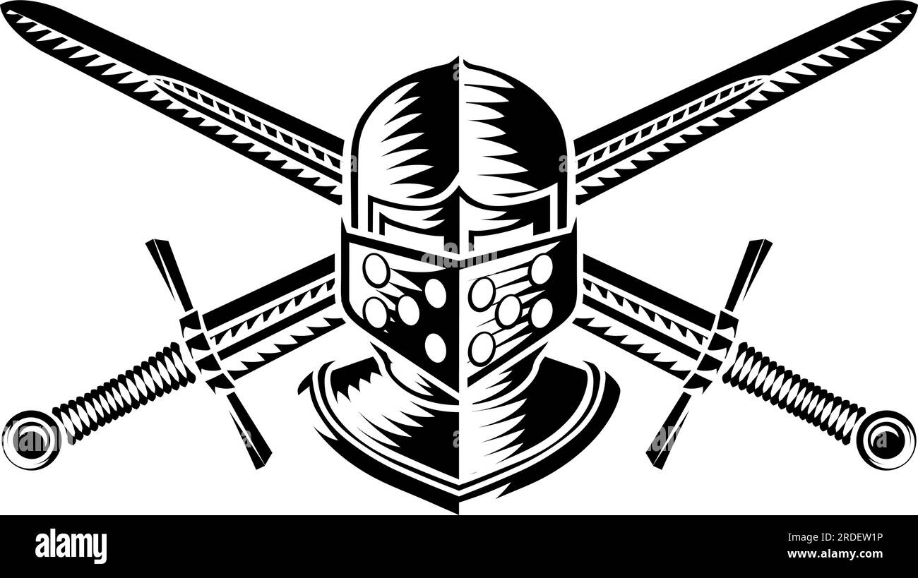 Ritter Helm Rüstung Und Schwerter Vintage Holzschnitt Stock Vektor