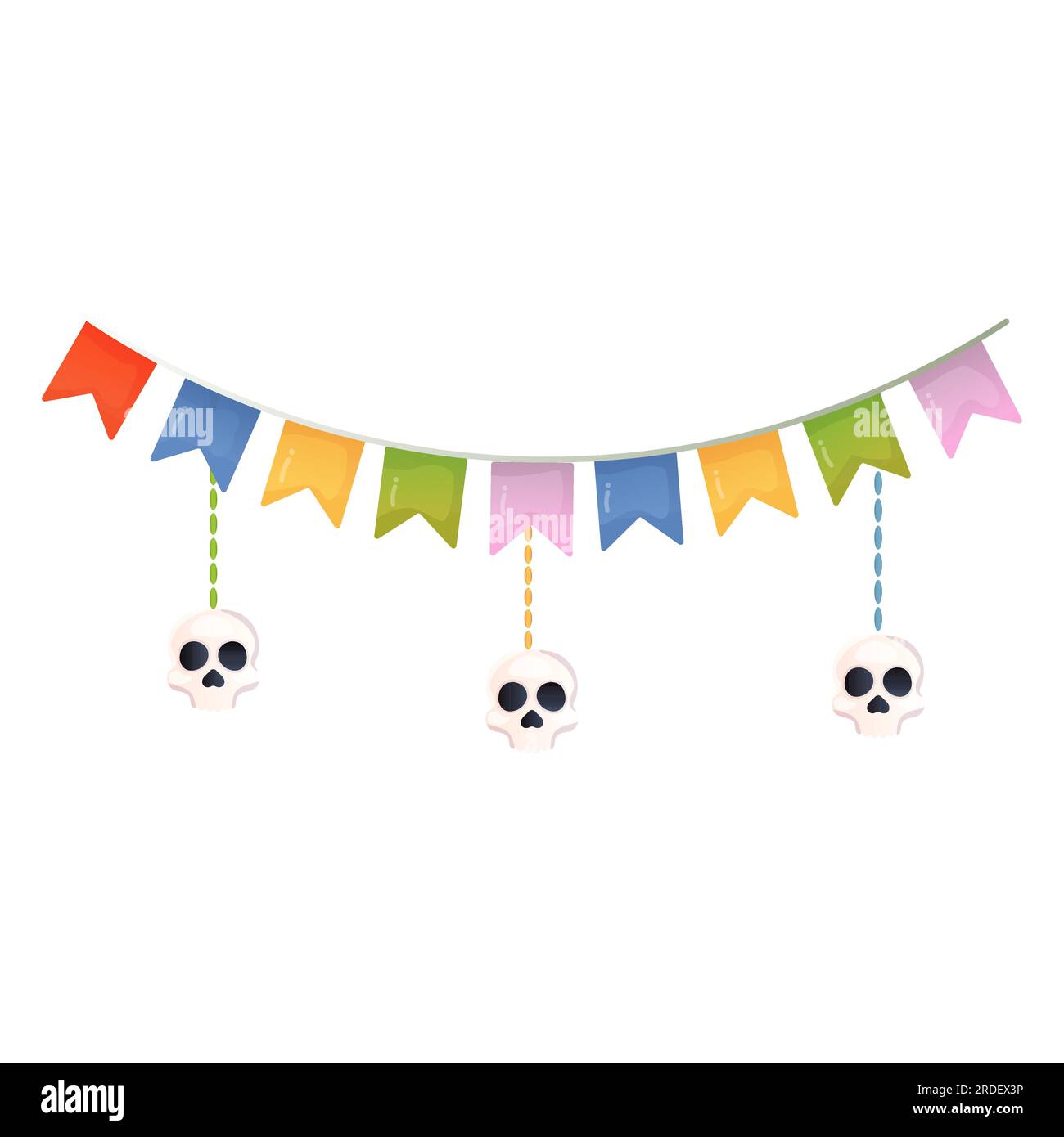 bunting-Girlande mit Schädelflaggen auf weißem isoliertem Hintergrund. heiliger Todestag Stock Vektor