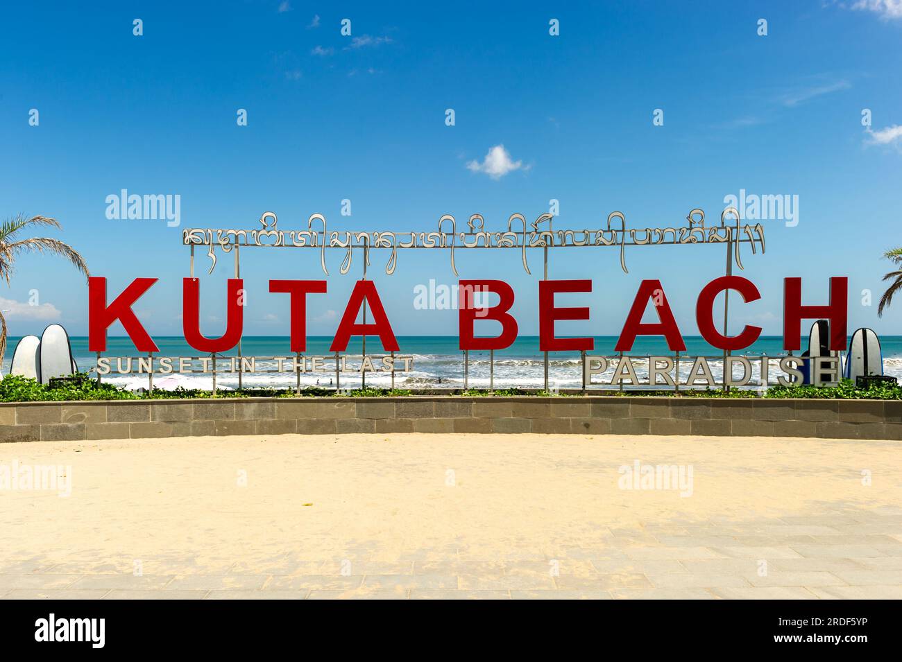 Das Strandschild in Kuta Beach, Bali, Indonesien Stockfoto
