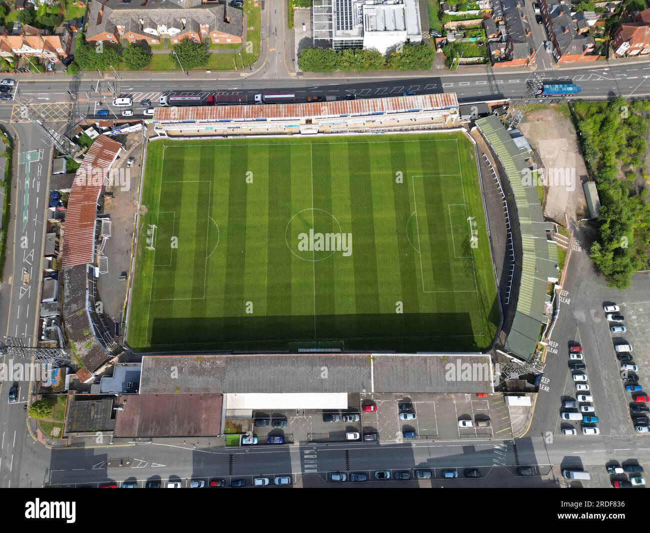 Hereford Football Club – Luftaufnahme des Edgar Street Statdium in Hereford Herefordshire UK vom Juli 2023 Stockfoto