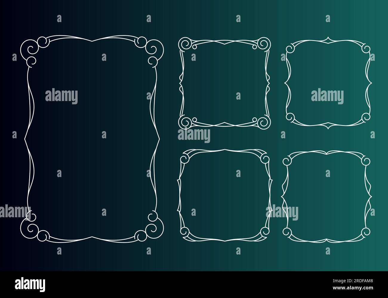 Kalligrafierahmen im Vintage-Stil, elegante Zierränder im Retro-Stil und filigrane Blumenverzierungen für gerahmte Vorlagen Stock Vektor