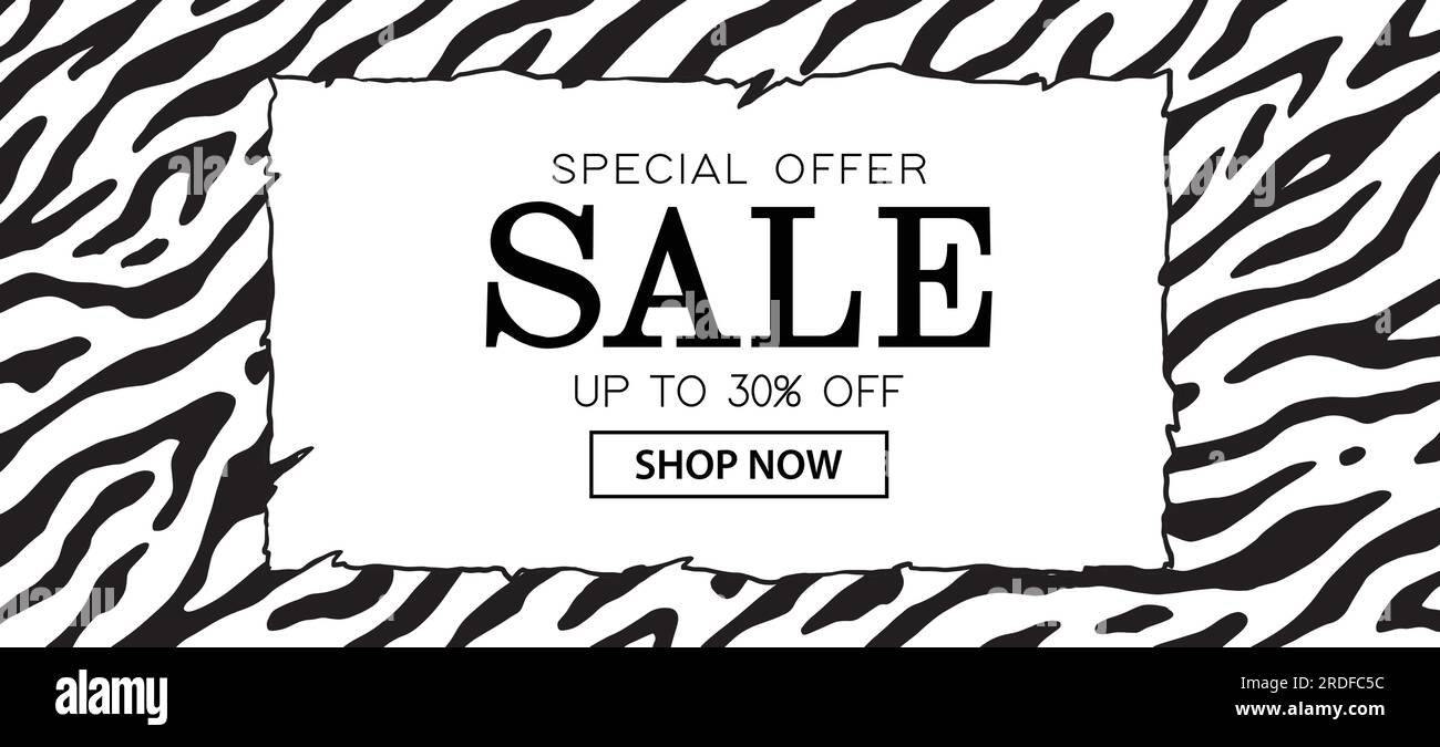 Sale Website Banner Zebra Designvorlage. Tag für Sommerangebote. Vektordarstellung für Werbematerial. Stock Vektor