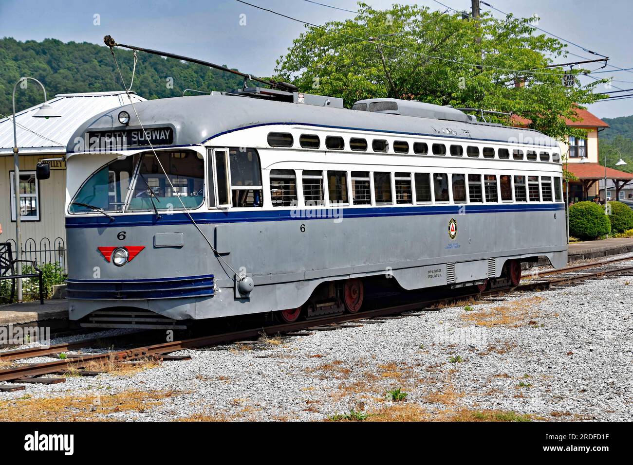 New Jersey Transit PCC Auto Nr. 6 im Rockhill Trolley Museum in Pennsylvania Stockfoto
