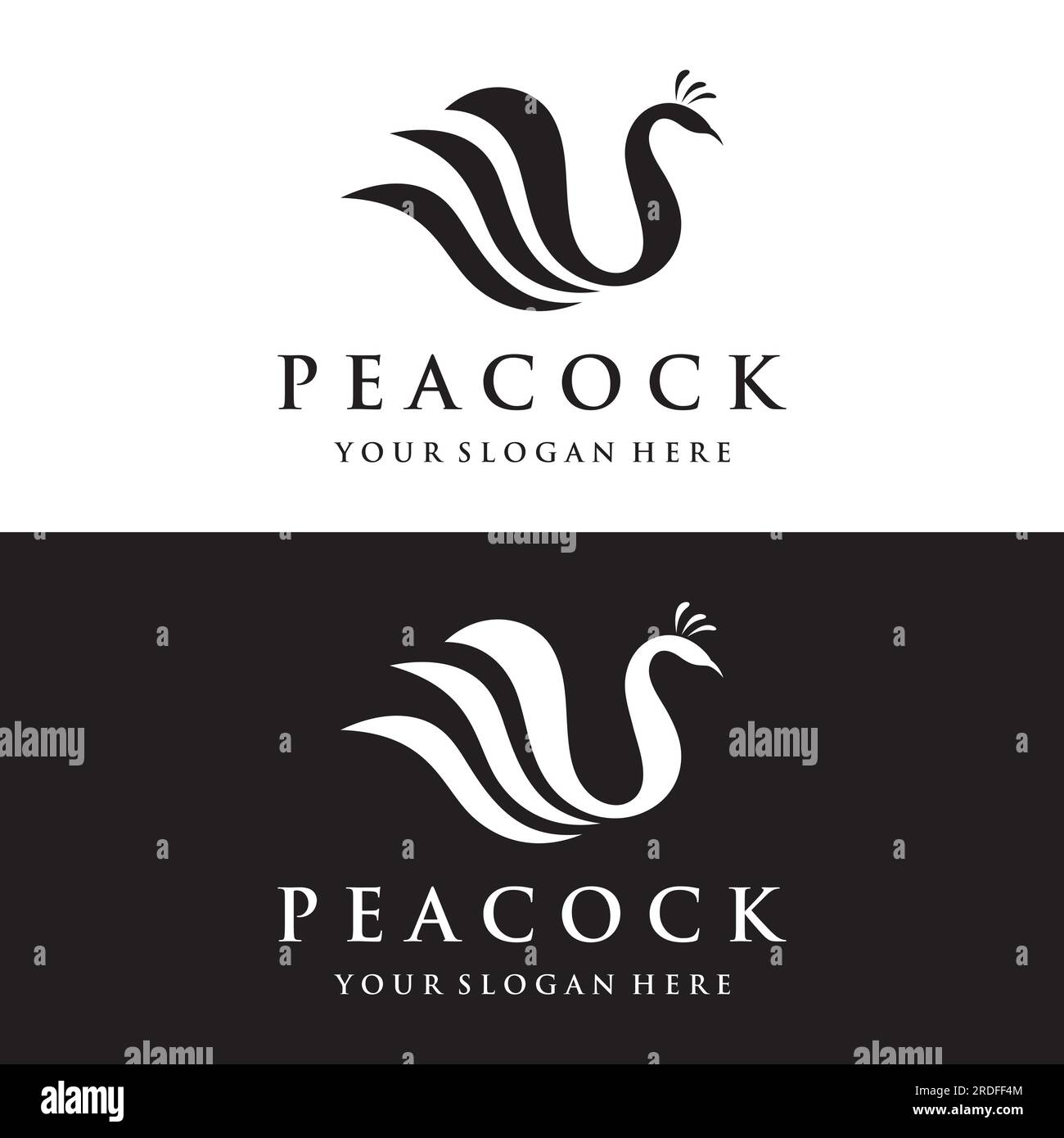 Kreatives Pfauenvogel- und Pfauenfederlogo – Vektordarstellung. Stock Vektor