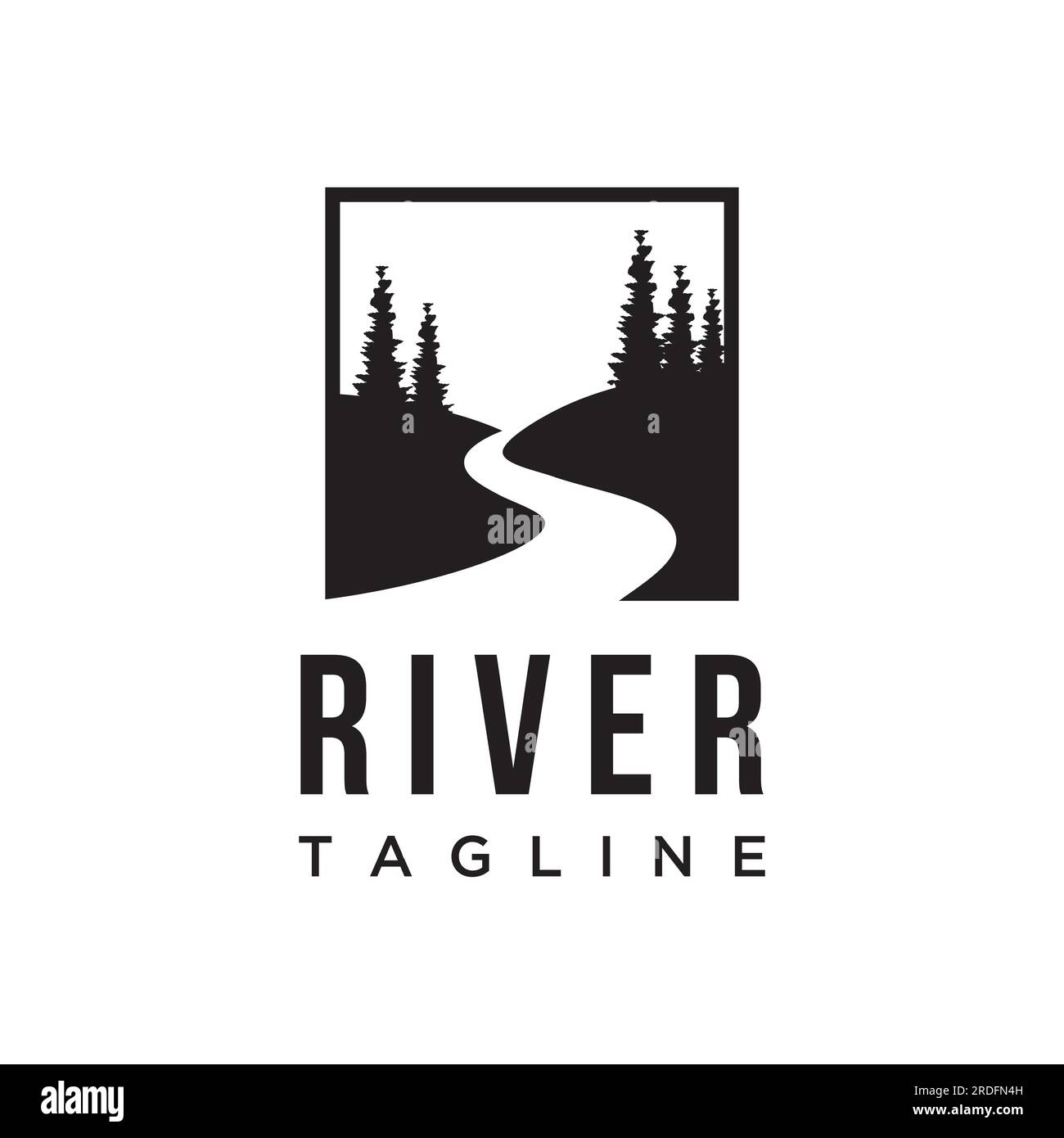 Logos von Flüssen, Bächen, Flüssen und Flüssen. River Logo mit einer Kombination aus Bergen und Ackerland und Vektordesign. Stock Vektor