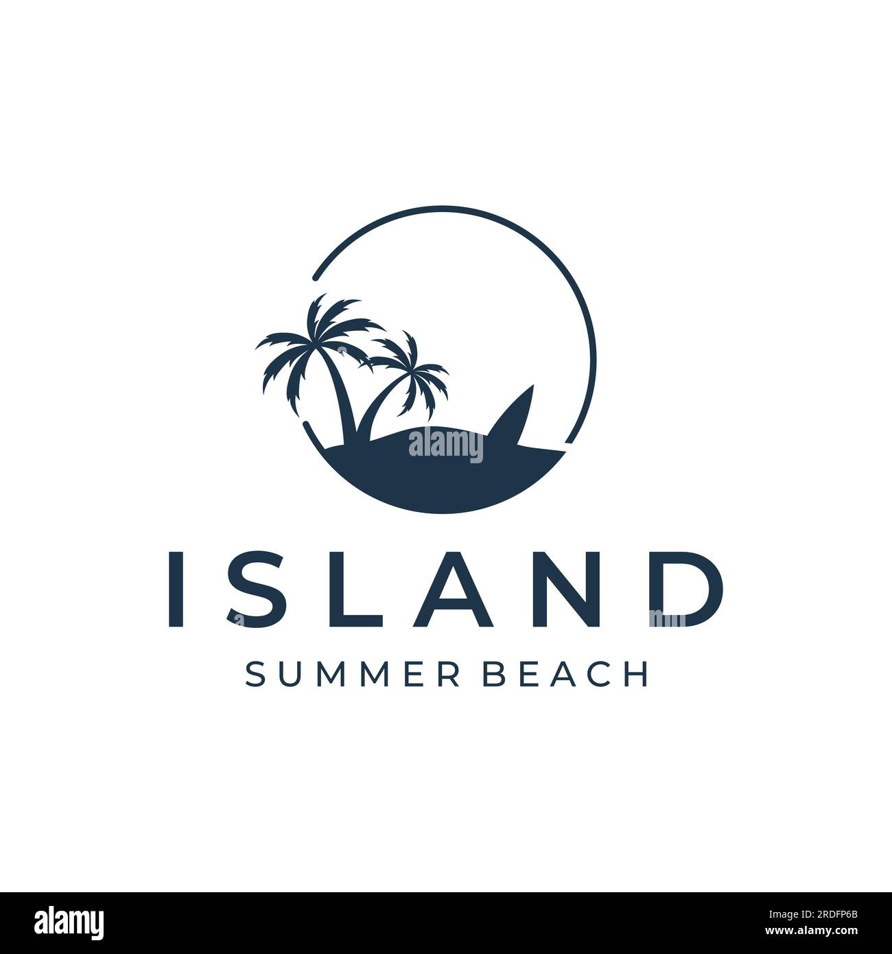 Sommerurlaub kreatives Logo am Strand mit Symbolen von Wellen, Palmen und Surfbrettern im Retro-Stil. Emblem, Label, Poster, Abzeichen. Stock Vektor