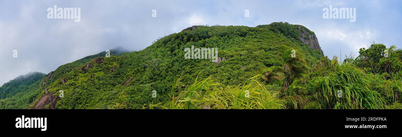 Großer Panoramablick auf den Troise frere Berg, Mahe Seychellen Stockfoto