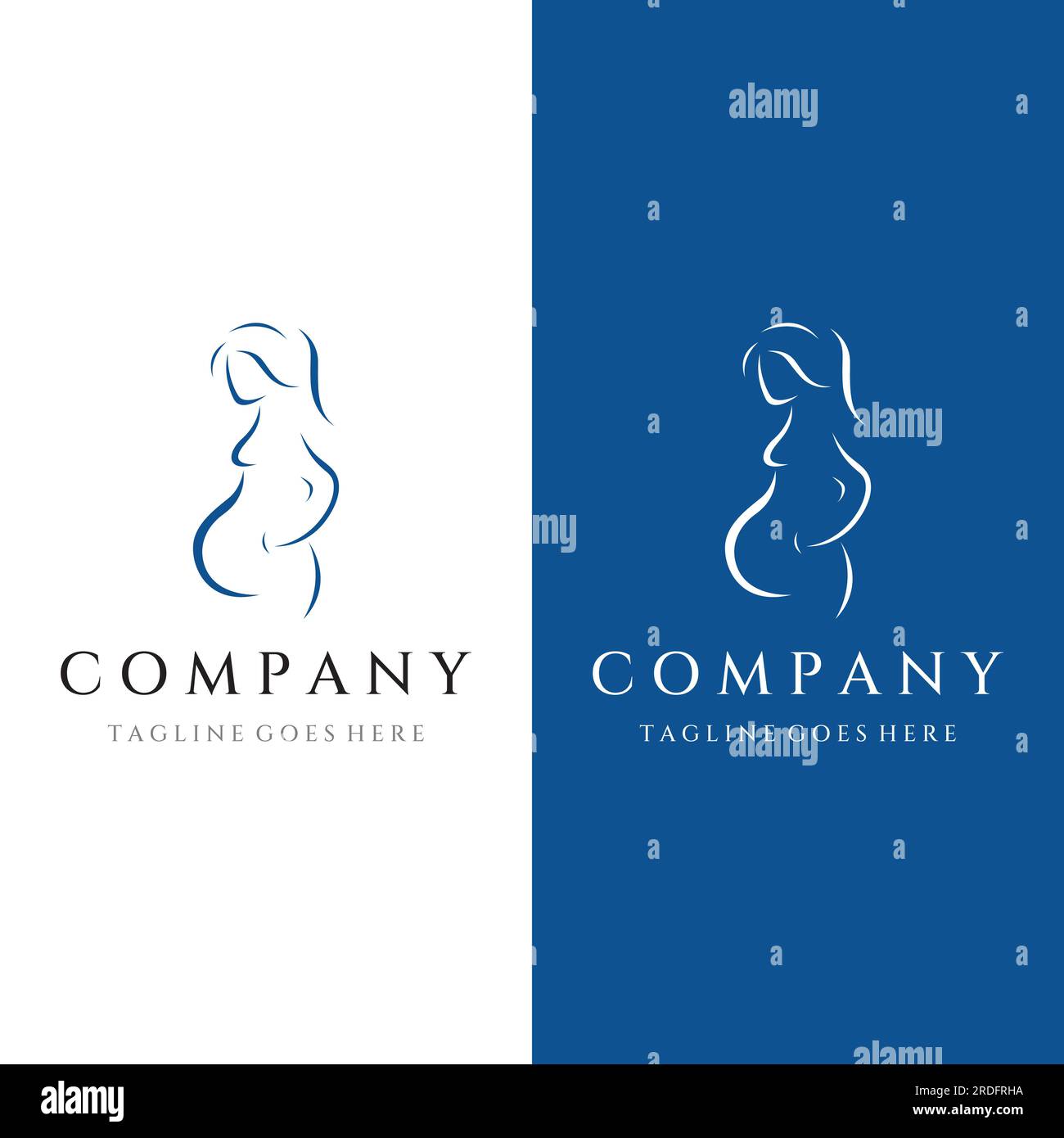 Abstraktes Logo von Mutter oder Frau, die ein Baby trägt oder schwanger ist. Logos für Kliniken, Apotheken und Krankenhäuser. Stock Vektor