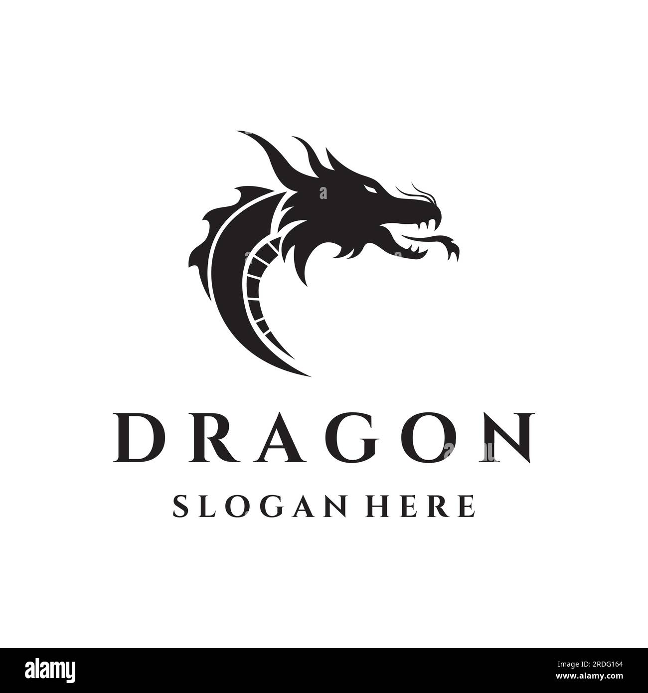 Logo Drachenkopf und Flügel isolierter Hintergrund. Stock Vektor