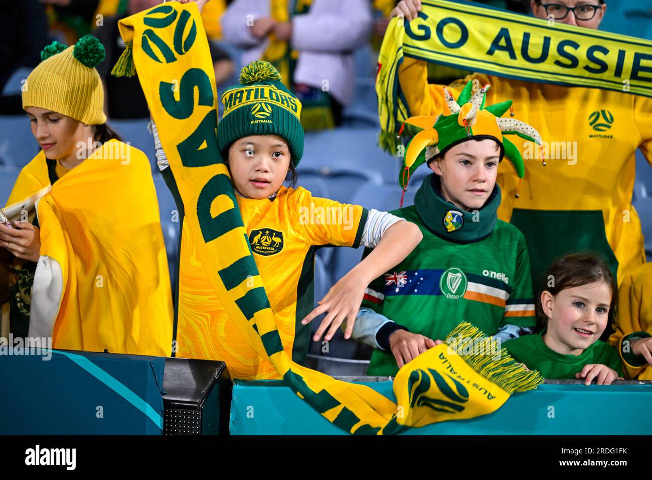 Sydney, Australien. 20. Juli 2023. 20. Juli 2023, Sydney, NSW, Australien: Sydney, NSW, Australien, australische Fans vor dem FIFA Women's World Cup 2023 Group B Match Australien gegen Republik Irland im Stadium Australia, 20. Juli 2023, Sydney, Australien. (Kreditbild: © Keith McInnes/Sport Press Photo via Credit: Zuma Press/Alamy Live News Stockfoto