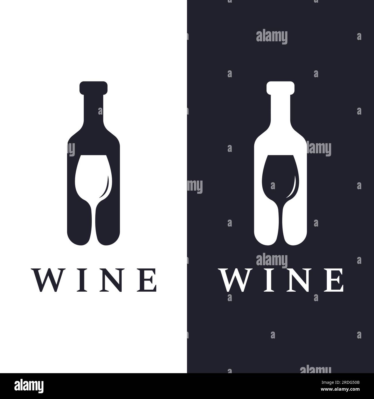 Weinlogo mit Weingläsern und -Flaschen. Logos für Nachtclubs, Bars und Weinläden. Stock Vektor