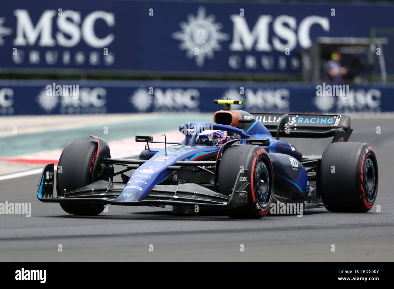 Mogyorod, Ungarn. 21. Juli 2023. Logan SarSergeant von Williams Racing während des kostenlosen Trainings vor dem Großen Preis von Ungarn F1 auf der Rennstrecke. Kredit: Marco Canoniero/Alamy Live News Stockfoto
