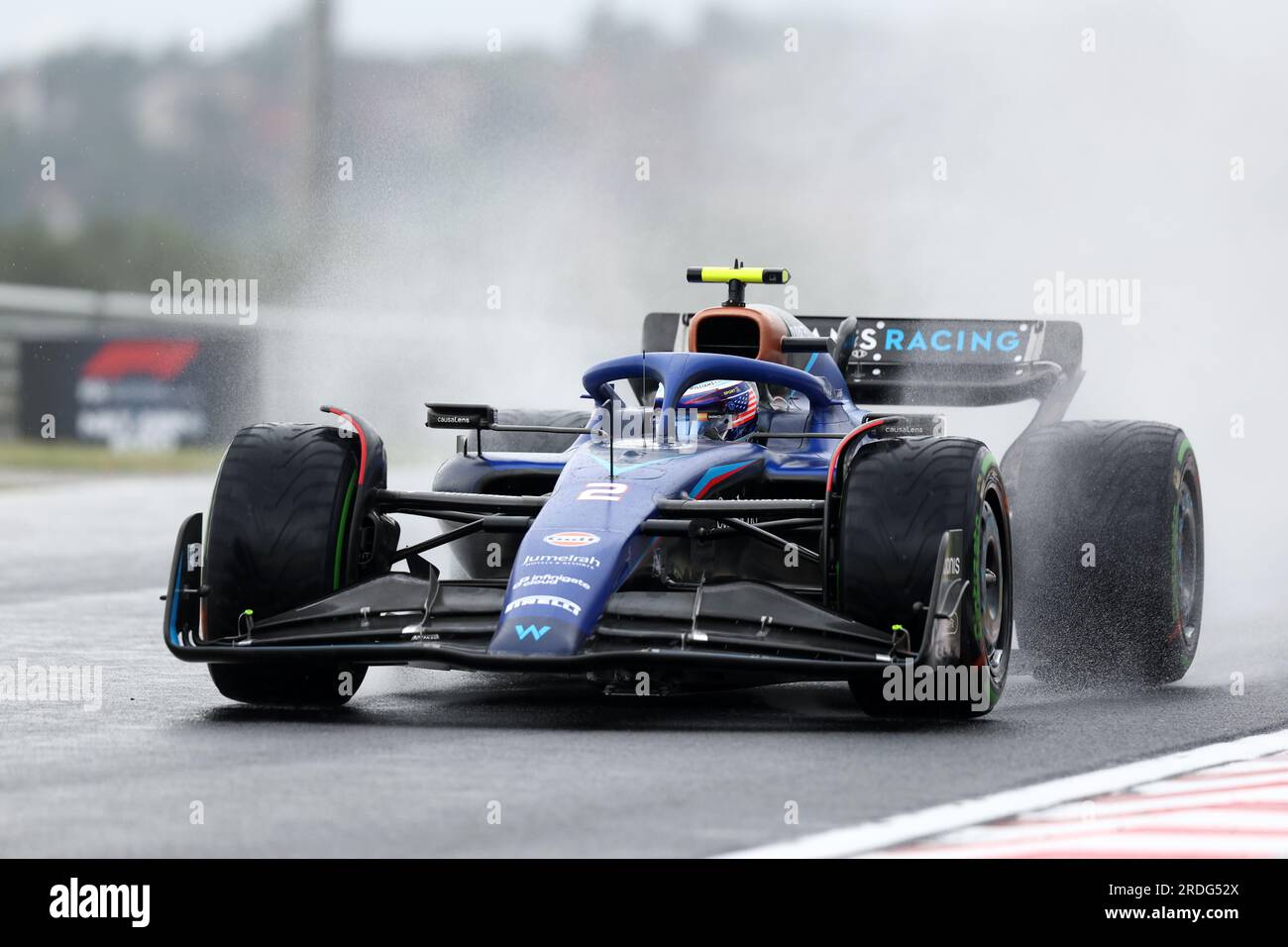 Mogyorod, Ungarn. 21. Juli 2023. Logan SarSergeant von Williams Racing während des kostenlosen Trainings vor dem Großen Preis von Ungarn F1 auf der Rennstrecke. Kredit: Marco Canoniero/Alamy Live News Stockfoto