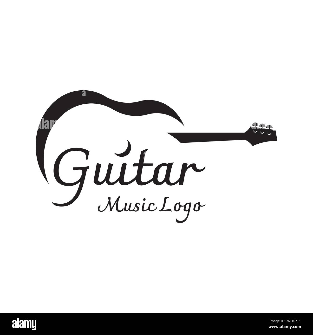 Einfaches Gitarrenmusikinstrument Logo, Musik, Band, Livemusik und Akustik, Nachtclub. Stock Vektor