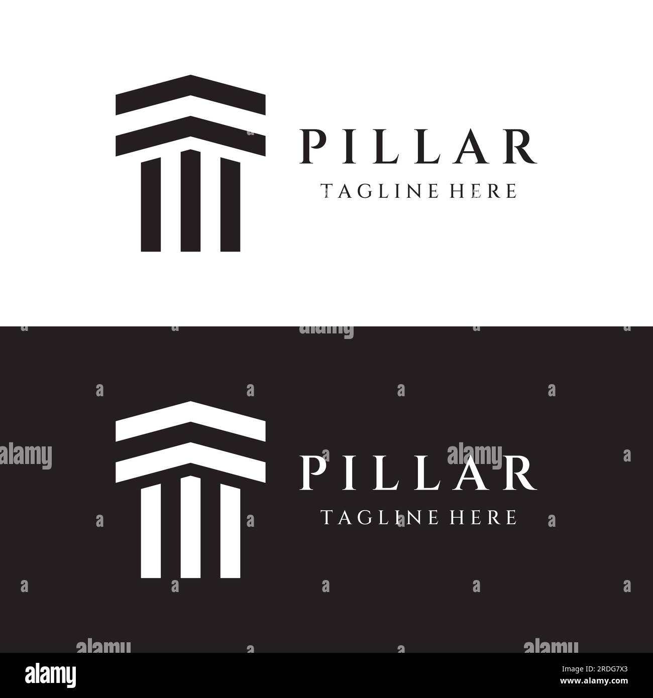 Antikes griechisches Säulen- oder Säulen-Logo. Logos für Unternehmen, Rechtsanwälte, Rechtsberater und Bauarchitekten. Stock Vektor