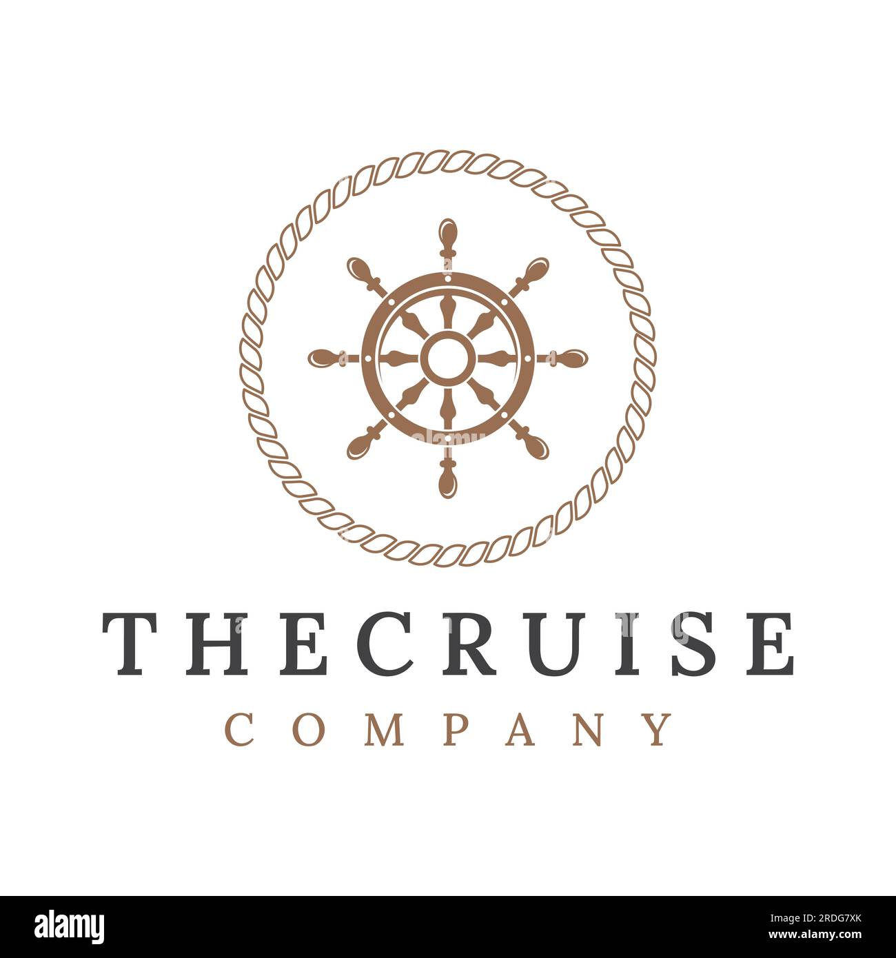 Kreuzfahrtruder-Logo mit Meereswellen, Retro-Seilen und Ankerplätzen. Logo für Unternehmen, Matrosen, Segeln. Stock Vektor
