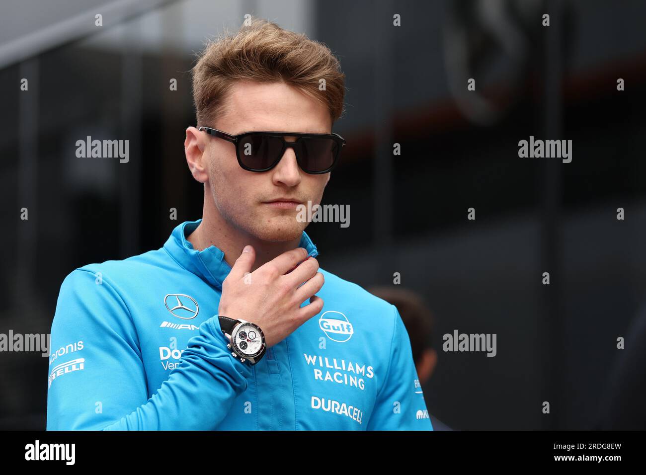 Mogyorod, Ungarn. 21. Juli 2023. Logan SarSergeant von Williams Racing in der Koppel vor dem kostenlosen Training vor dem Großen Preis von Ungarn F1. Kredit: Marco Canoniero/Alamy Live News Stockfoto