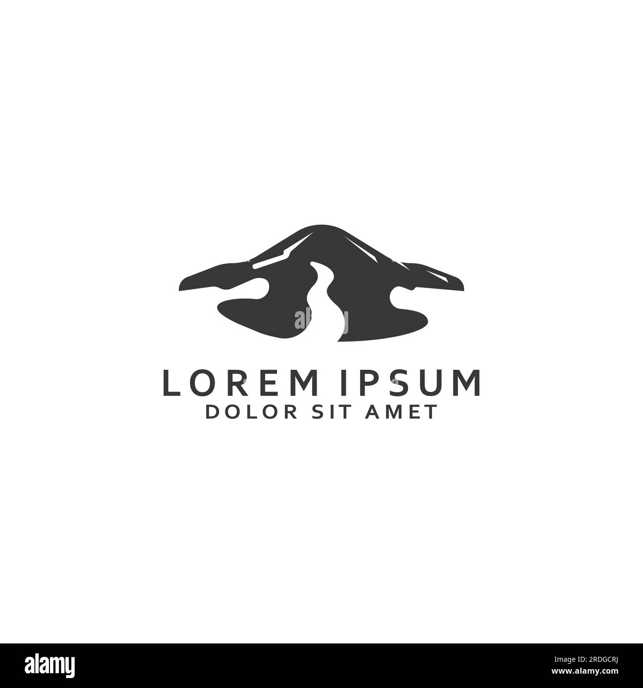 Logos von Flüssen, Bächen, Flüssen und Flüssen. River Logo mit einer Kombination aus Bergen und Ackerland und Vektordesign. Stock Vektor