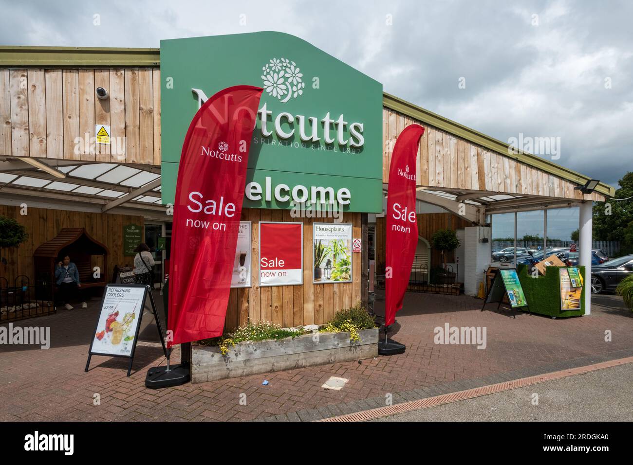 Norcutts Garden Center Haupteingang Widnes. Stockfoto