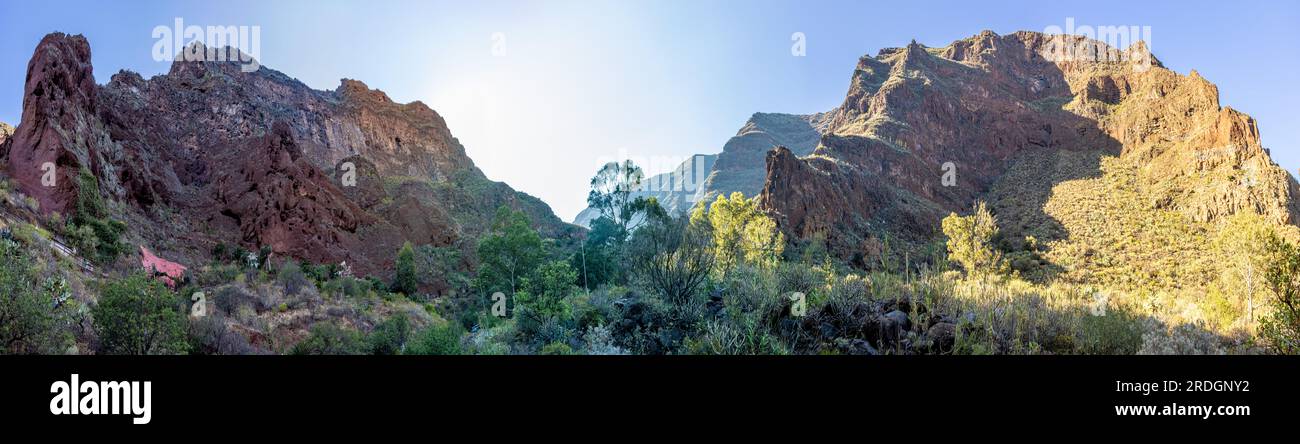 Fotografía Panorámica del impresionante barranco de Guayadeque, joya de la naturaleza, Gran Canaria, España Stockfoto