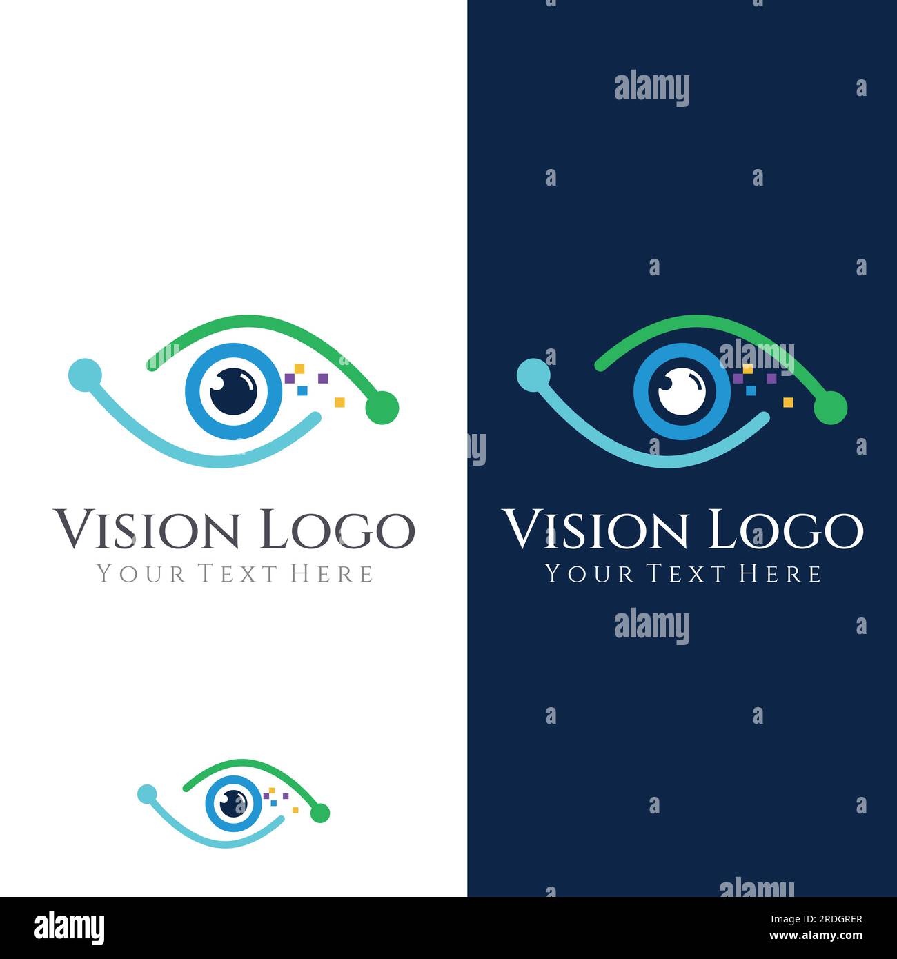 Modernes, farbenfrohes abstraktes Logo, digitale Vision, optische Vision, Technologievision, Planetensicht und Vision Center. Stock Vektor