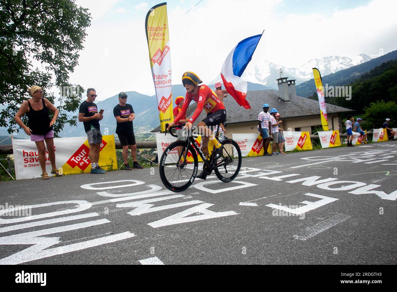 Domancy, Frankreich 18. Juli 2023: TORSTEIN Træen (RADSPORTTEAM UNO-X pro NOR) im Zeitversuch bei der Tour de France. Stockfoto